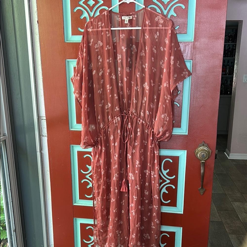 Billabong Floral Rust Rose Mauve color Kimono beach cover up sz M/L